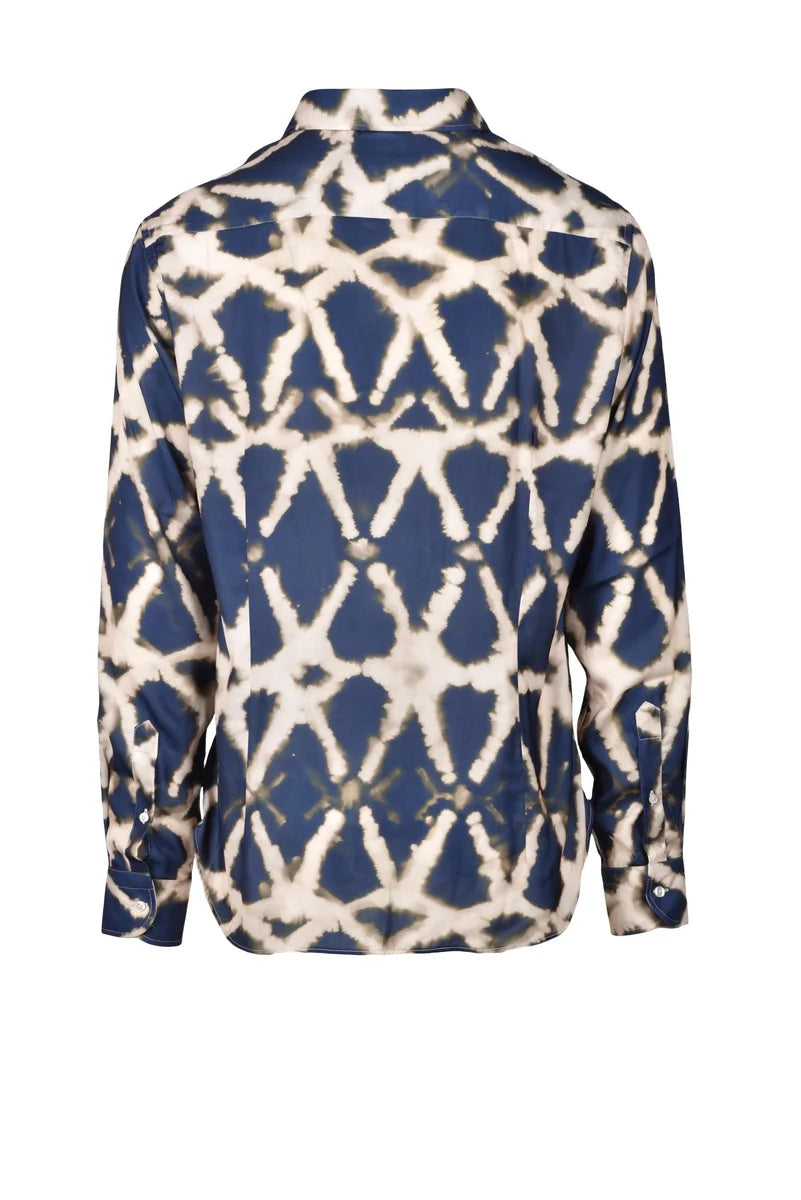 Deuxieme Camicia Viscosa Seta Stretch - Bianco/Blu
