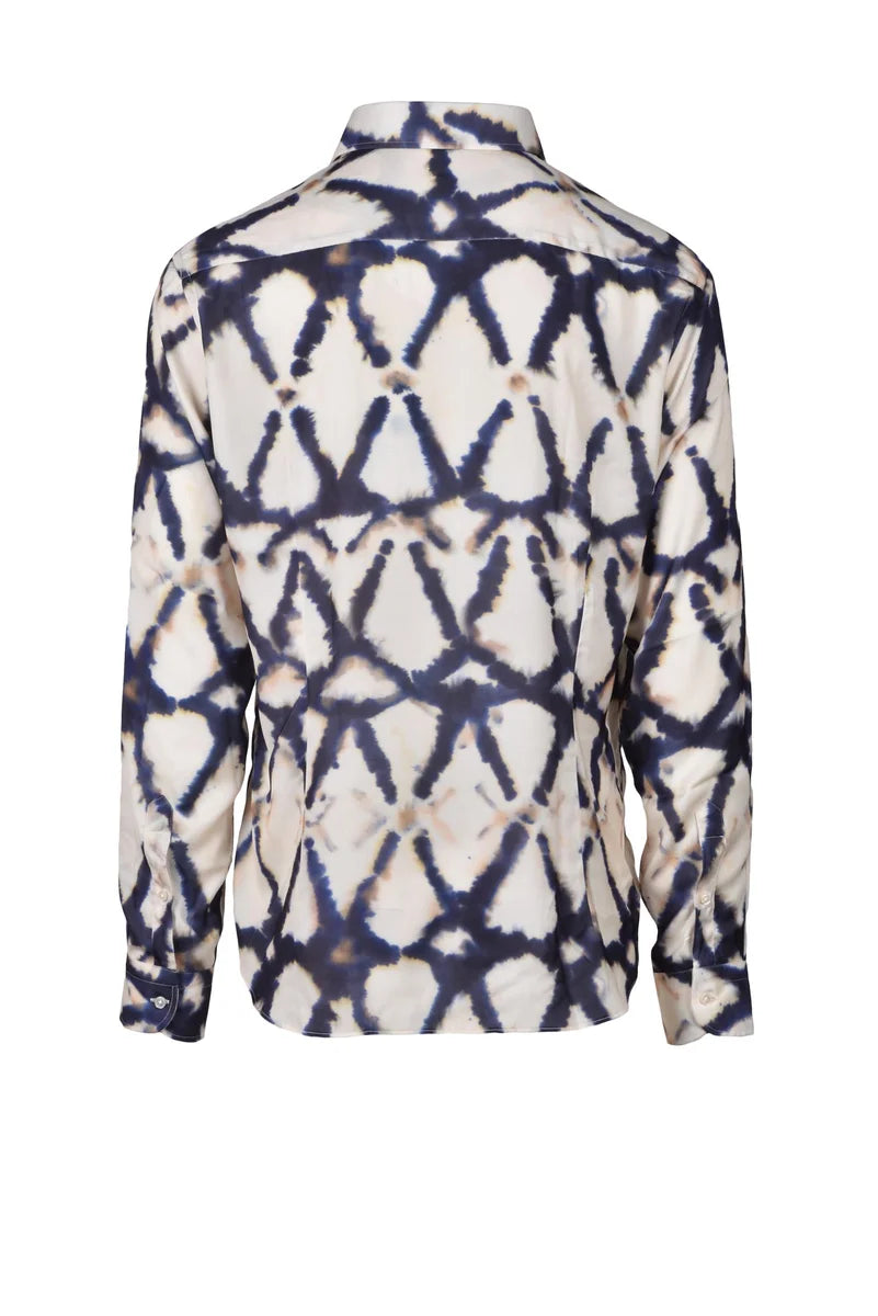 Deuxieme Camicia Viscosa Seta Stretch - Beige/Blu
