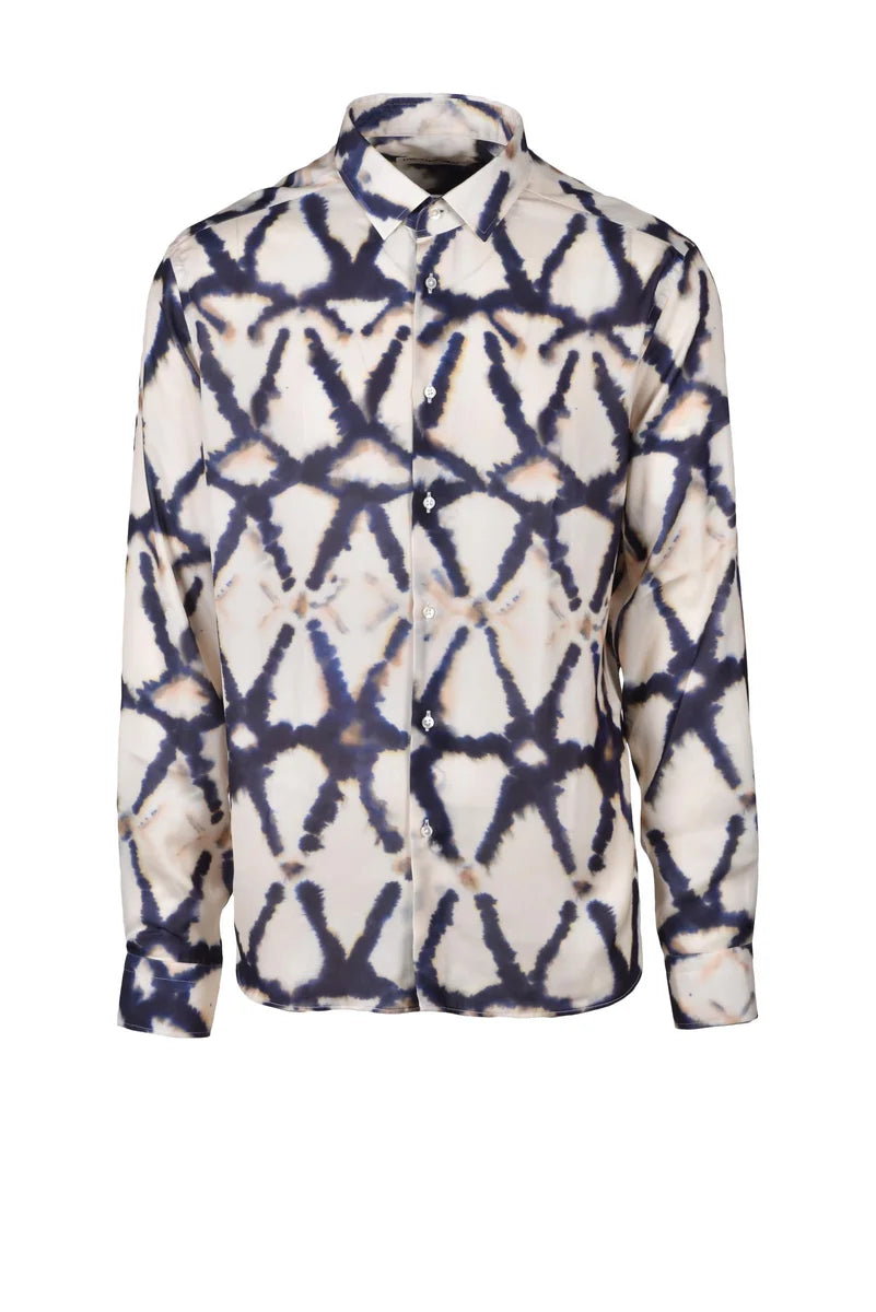 Deuxieme Camicia Viscosa Seta Stretch - Bianco/Blu