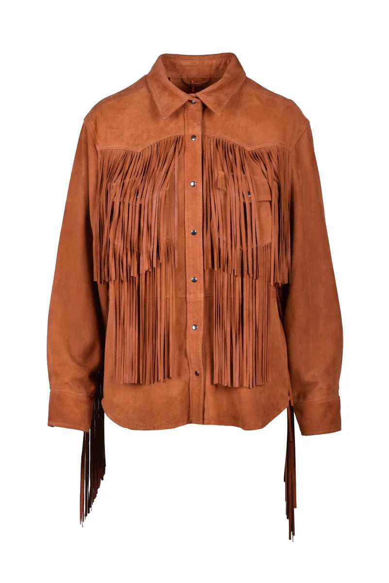 Wild Cashmere Camicia in Pelle Suede - Cognac