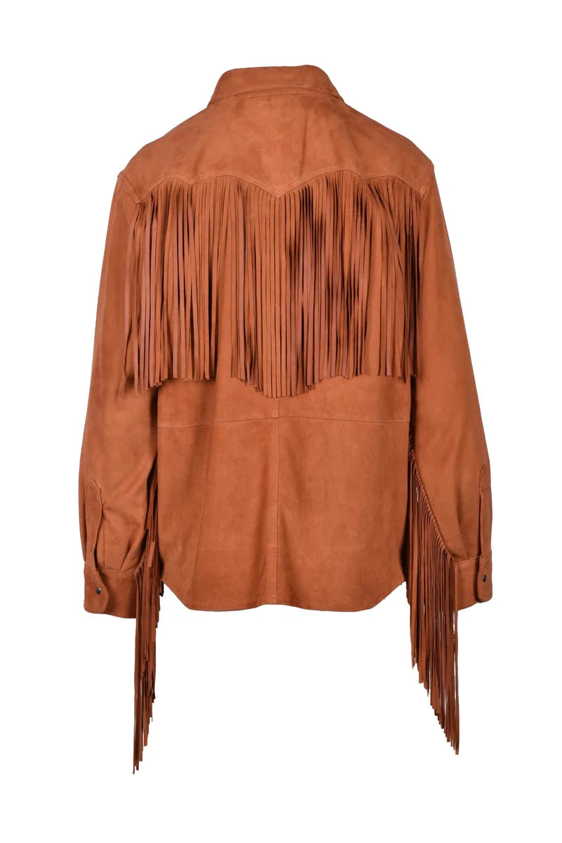 Wild Cashmere Camicia in Pelle Suede - Cognac