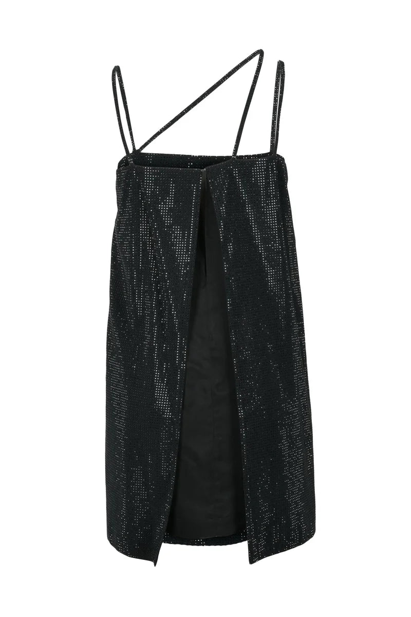 Dondup Abito Corto Strass Spacco - Nero