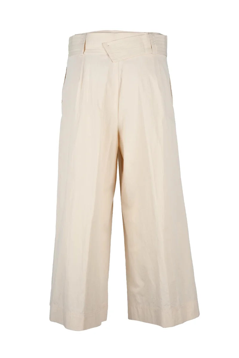 Twinset Pantaloni Cropped Gamba Larga - Bianco