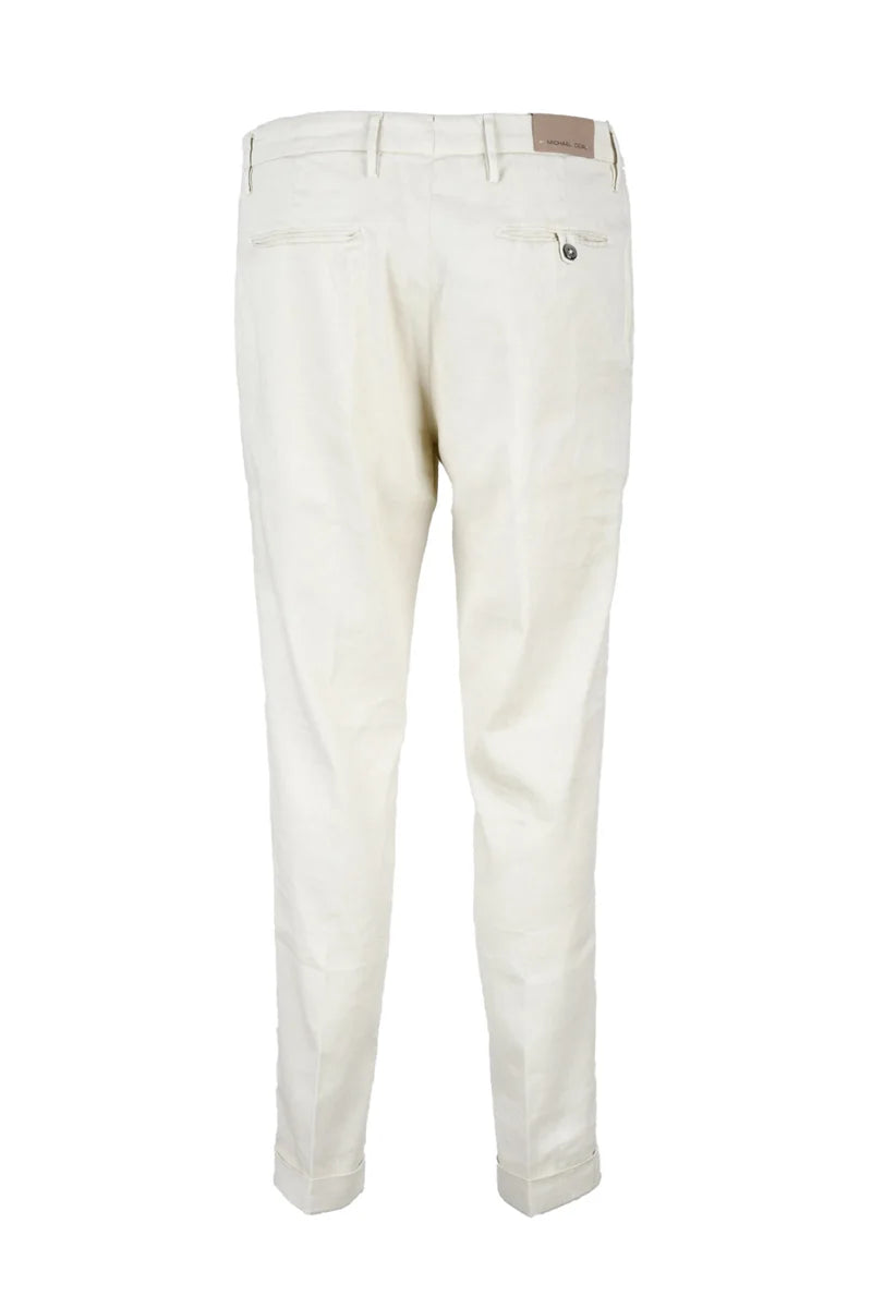Michael Coal Pantaloni Lino Stretch - Bianco