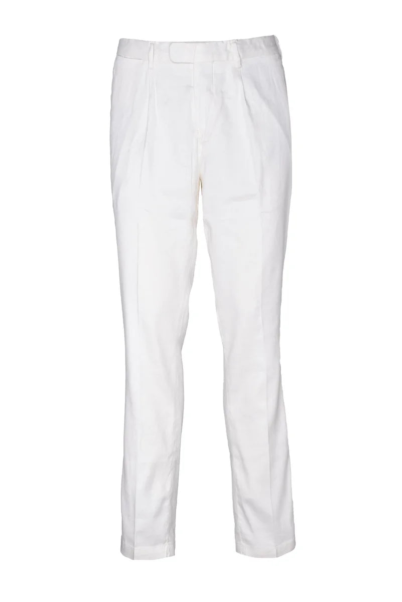 Devore Pantaloni Lino e Cotone Stretch - Bianco