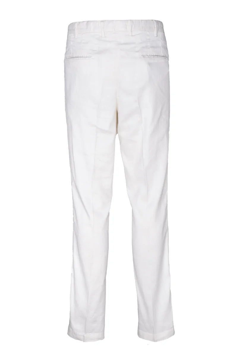 Devore Pantaloni Lino e Cotone Stretch - Bianco