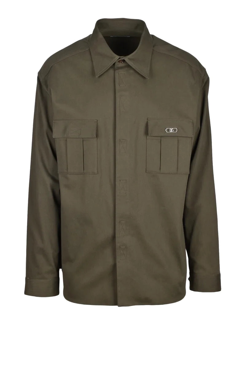 Dolce & Gabbana Camicia Militare in Cotone Stretch - Verde