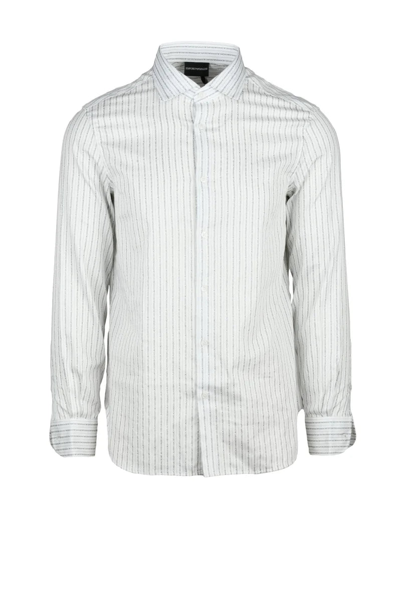 Emporio Armani Regular Fit Cotton and Elastane Shirt - White/Grey