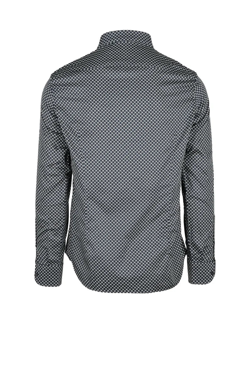 Emporio Armani Camicia Regular Fit in Cotone ed Elastan - Nero/Bianco
