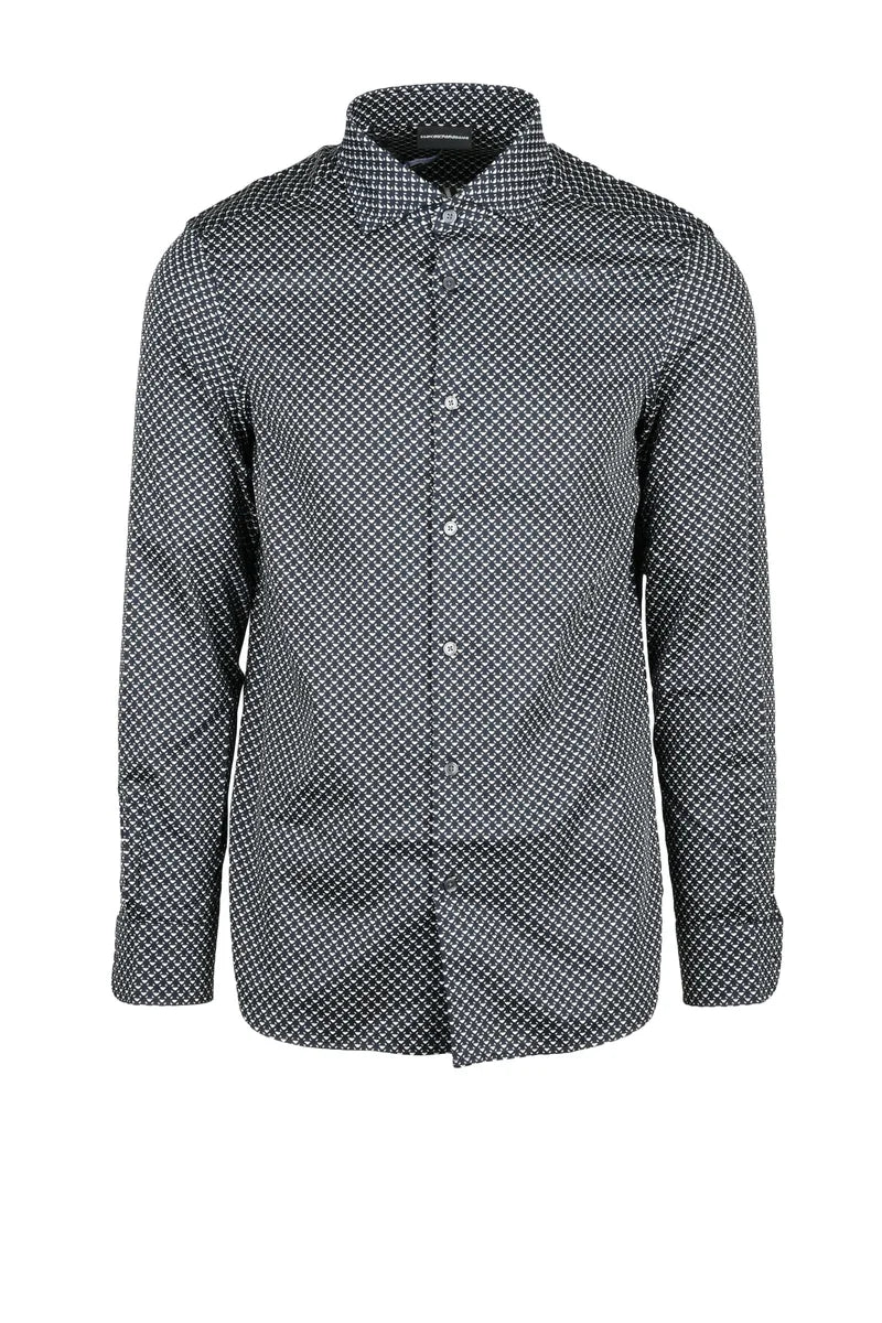 Emporio Armani Camicia Regular Fit in Cotone ed Elastan - Nero/Bianco