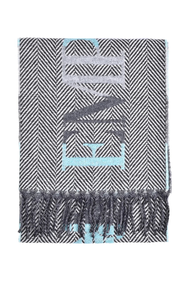 Emporio Armani Wool Blend Scarf - Sky Blue/Black