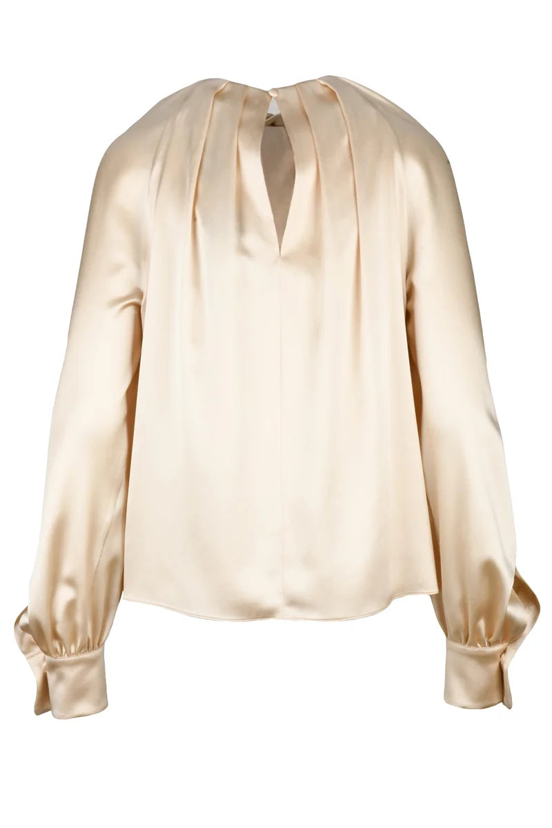 Max Mara Blusa Seta Maniche a Sbuffo - Beige