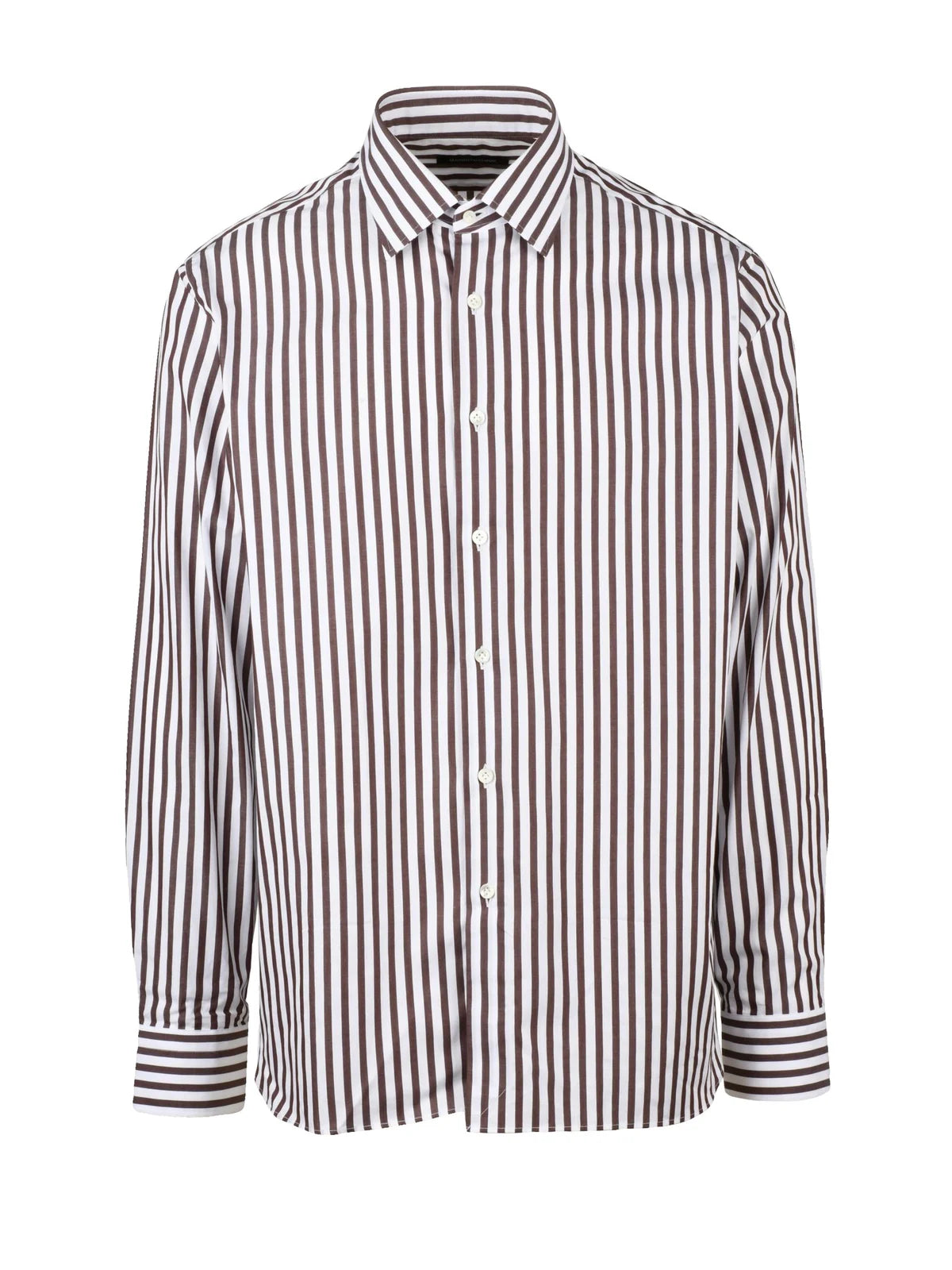 Magenta Camicia Cotone Righe - Bianco/Marrone