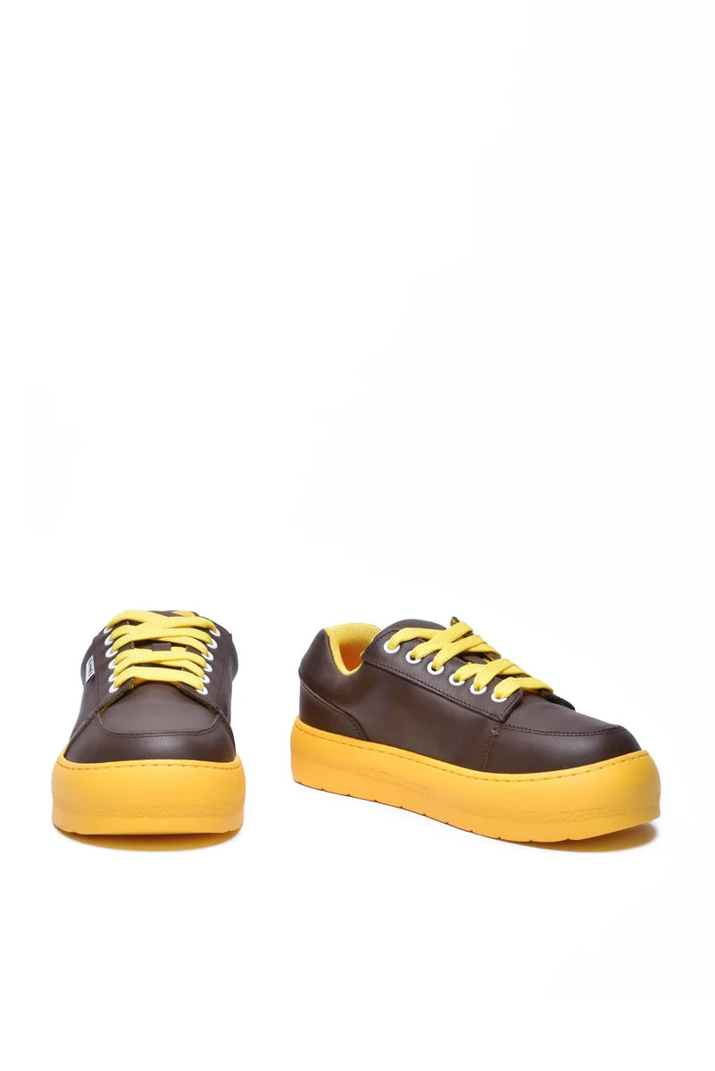 Sunnei Leather Sneakers - Brown/Yellow