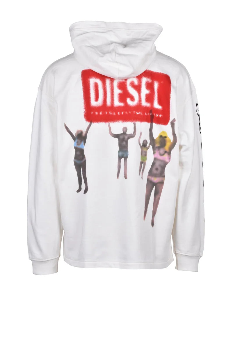 Diesel Felpa con Cappuccio - Bianco