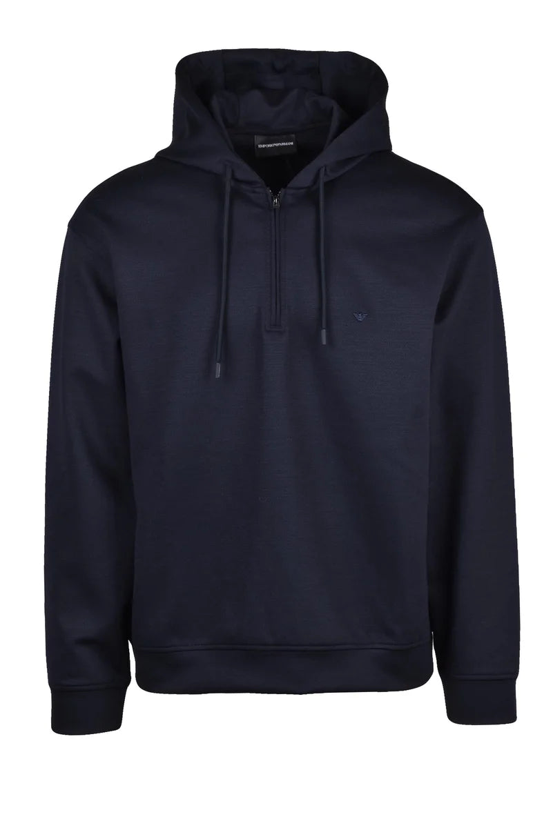 Emporio Armani Hooded Polyester Wool Stretch Sweatshirt - Blue