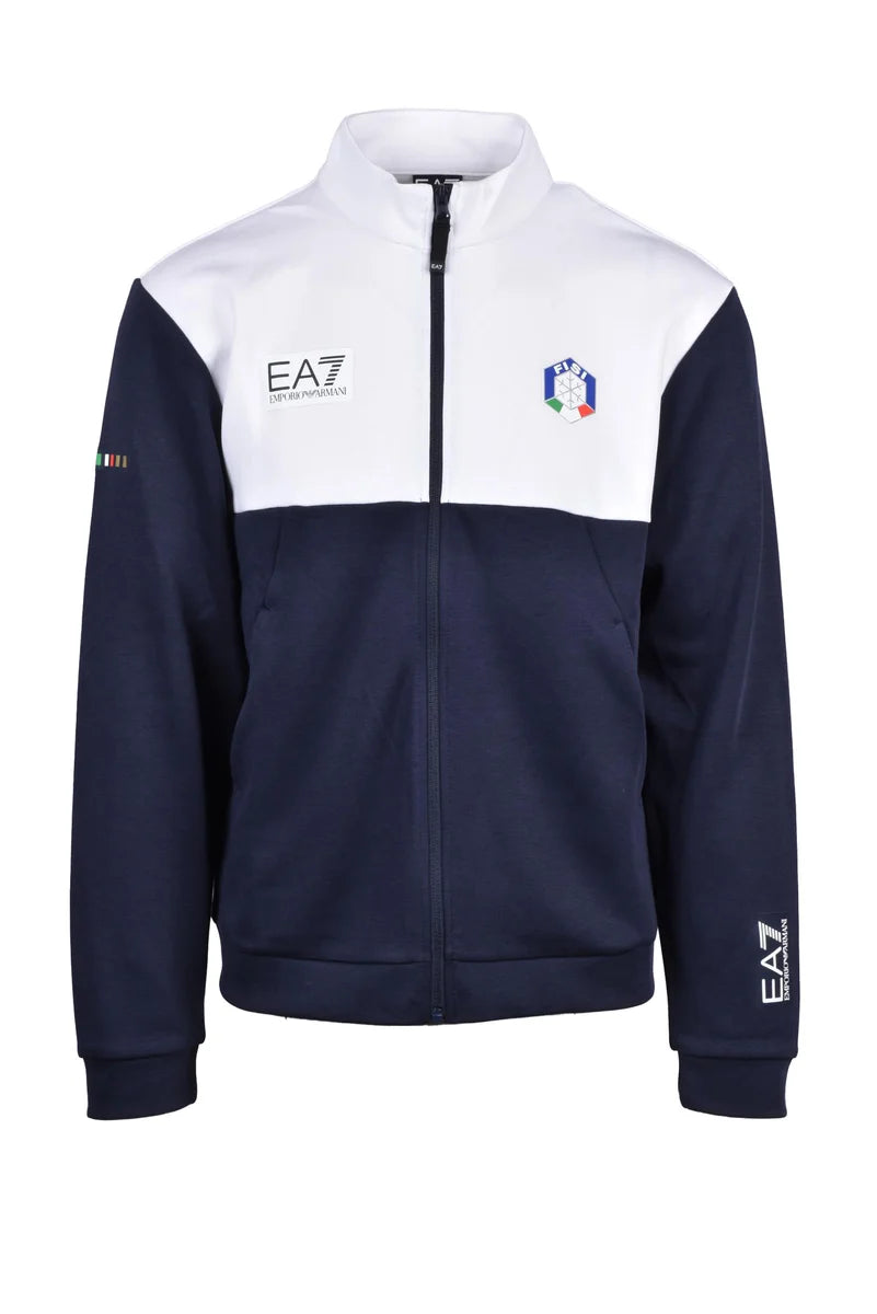 EA7 Emporio Armani Felpa Zip - Bianco/Blu