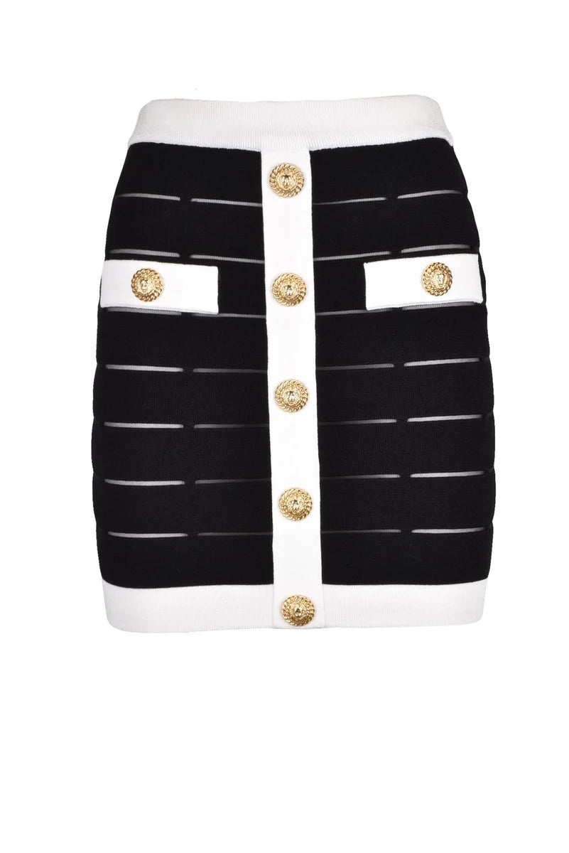 Balmain Gonna Mini Maglia - Nero/Bianco