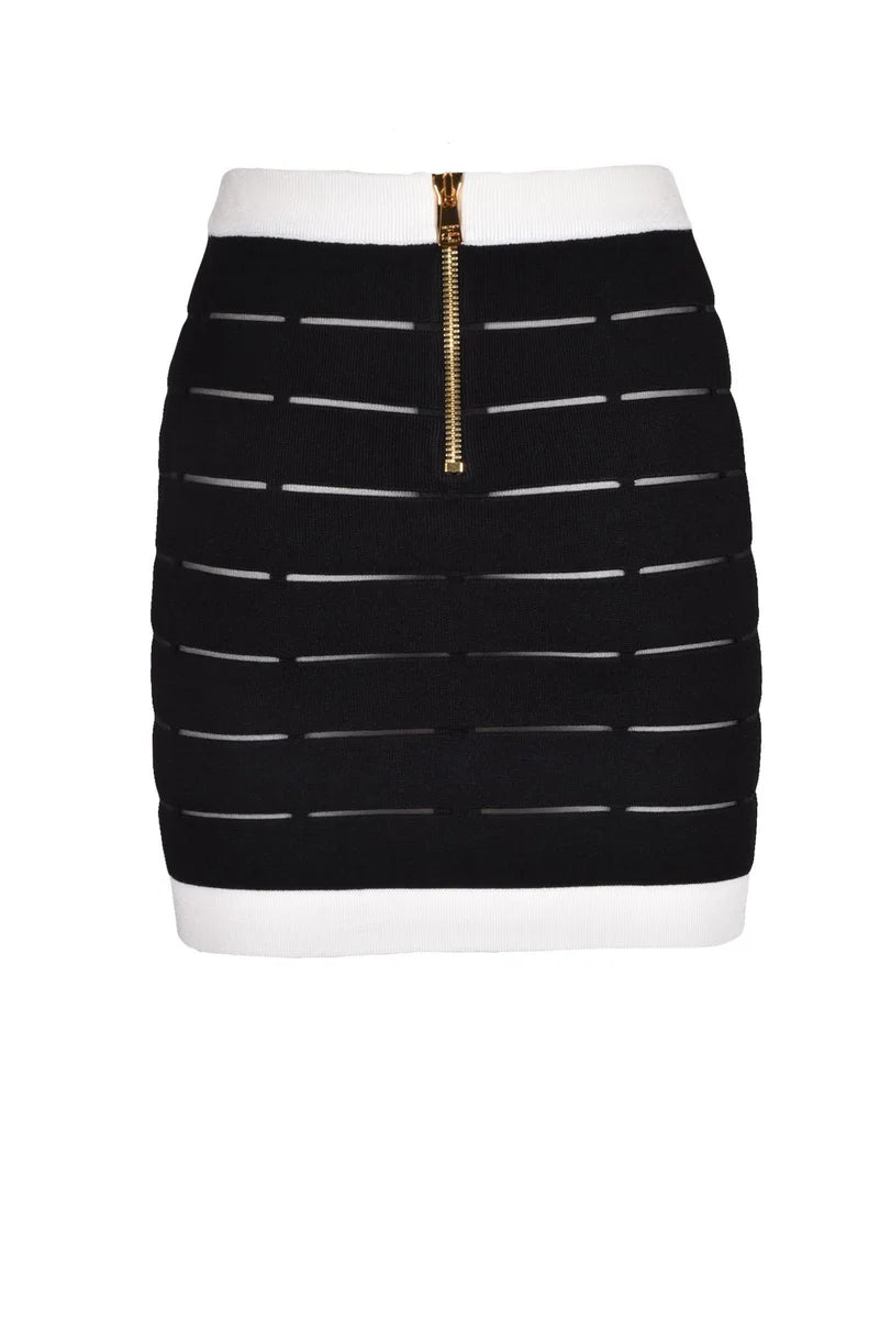 Balmain Gonna Mini Maglia - Nero/Bianco
