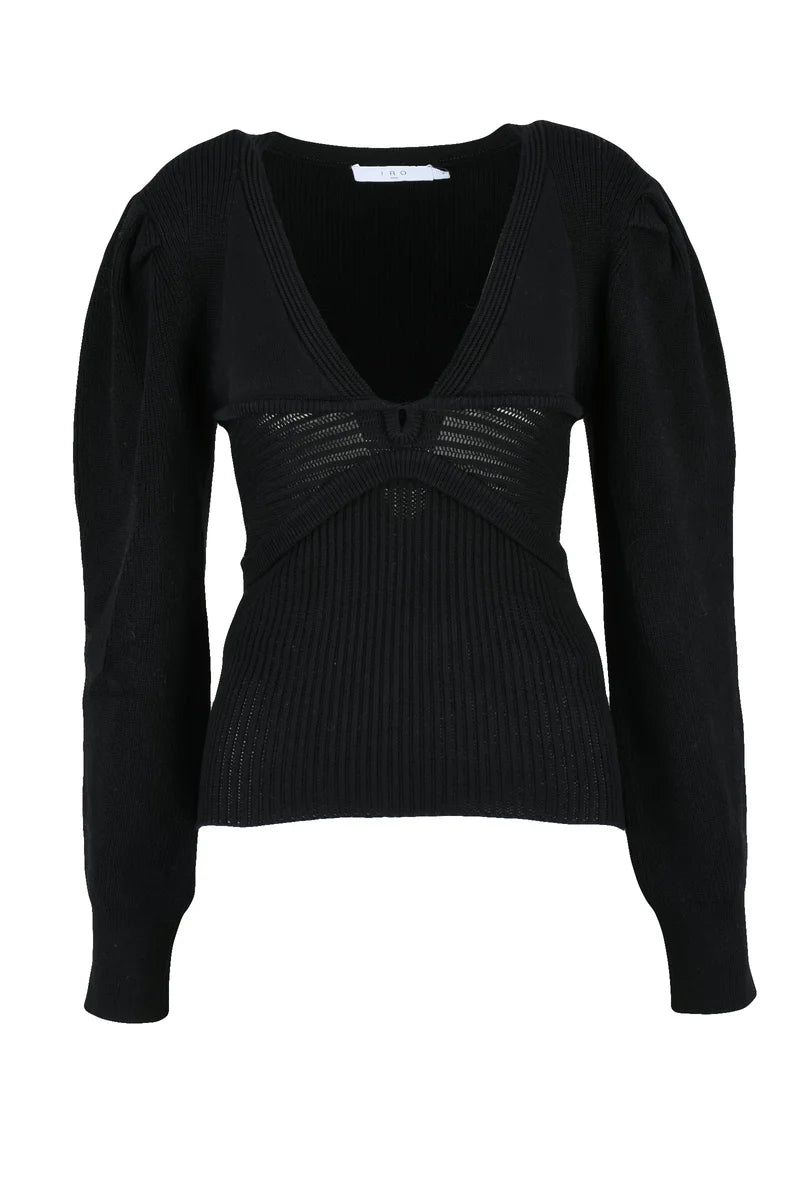 Iro Maglia Cannettata Scollata a V - Nero