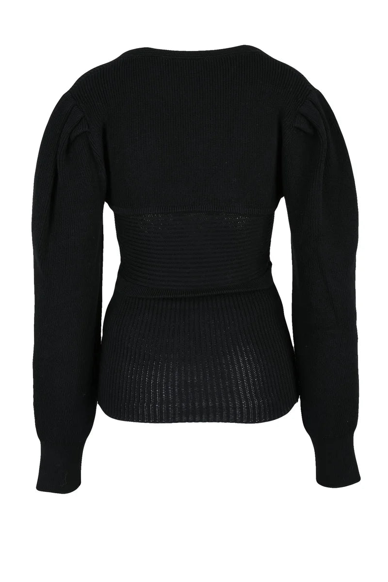 Iro Maglia Cannettata Scollata a V - Nero