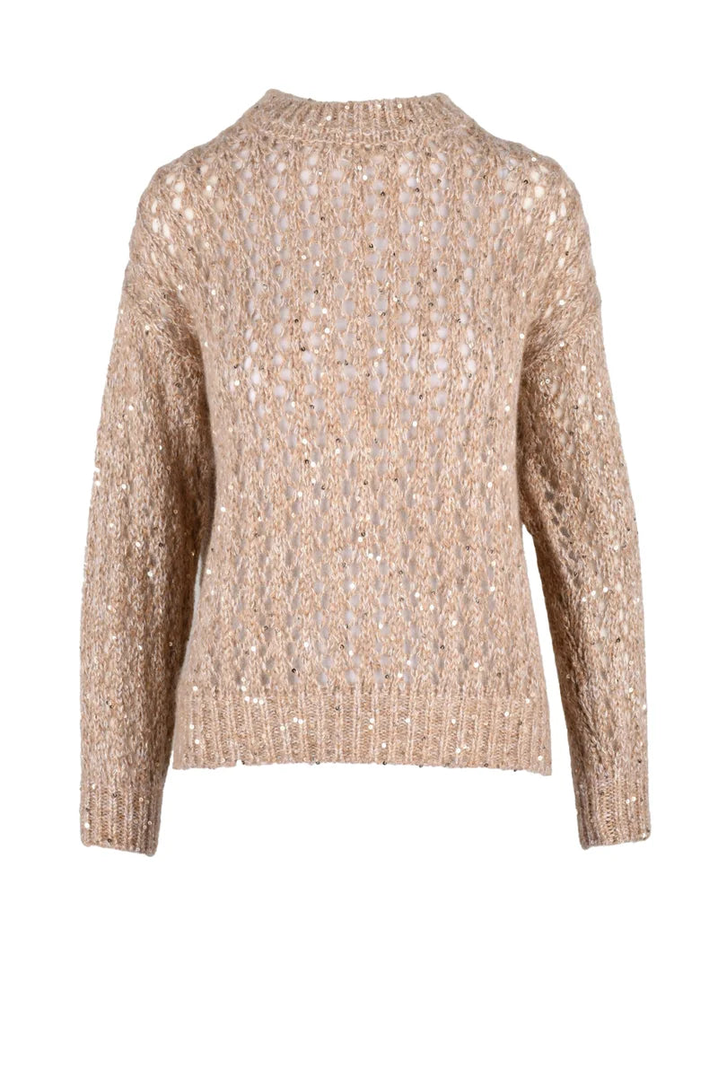 Eleventy Lamé Knit Sweater - Beige/White