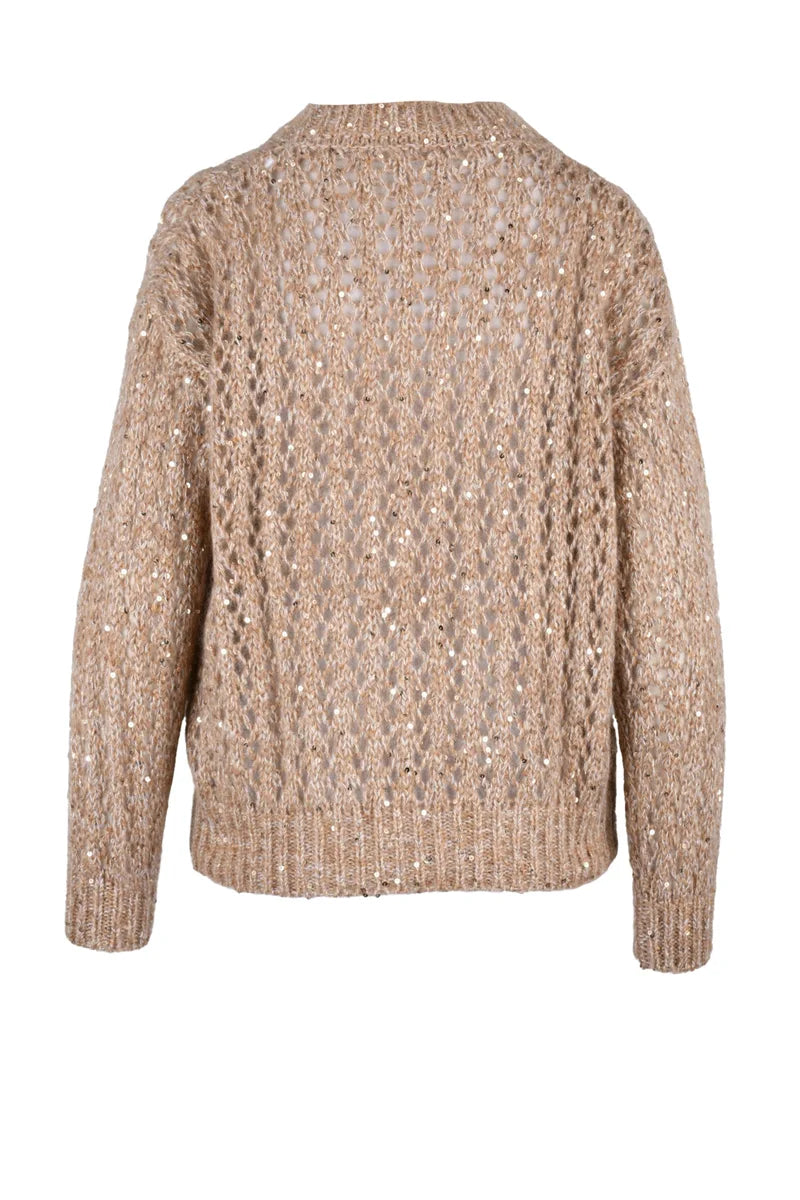 Eleventy Lamé Knit Sweater - Beige/White