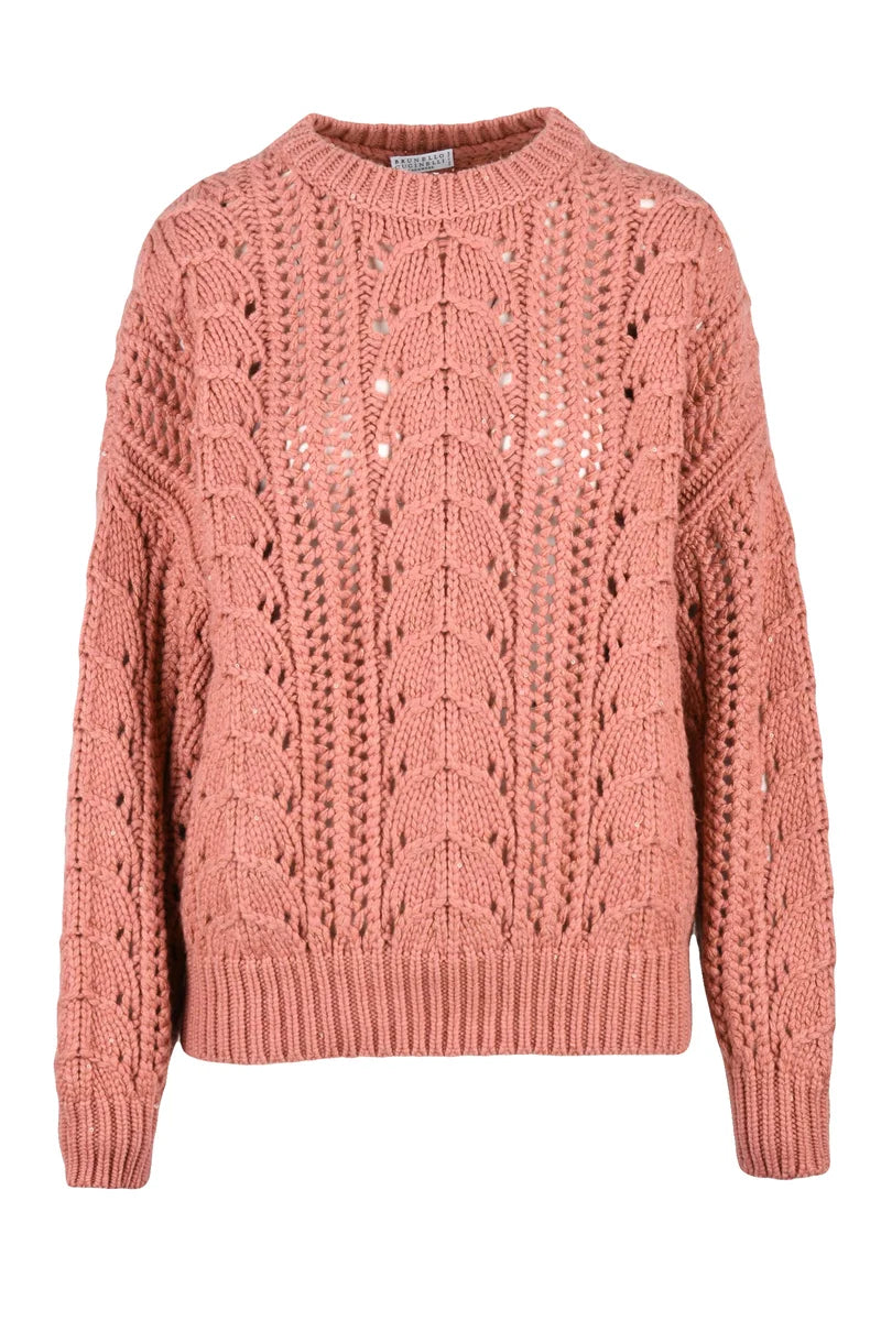 Brunello Cucinelli Maglione Paillettes Cashmere Seta - Rosa