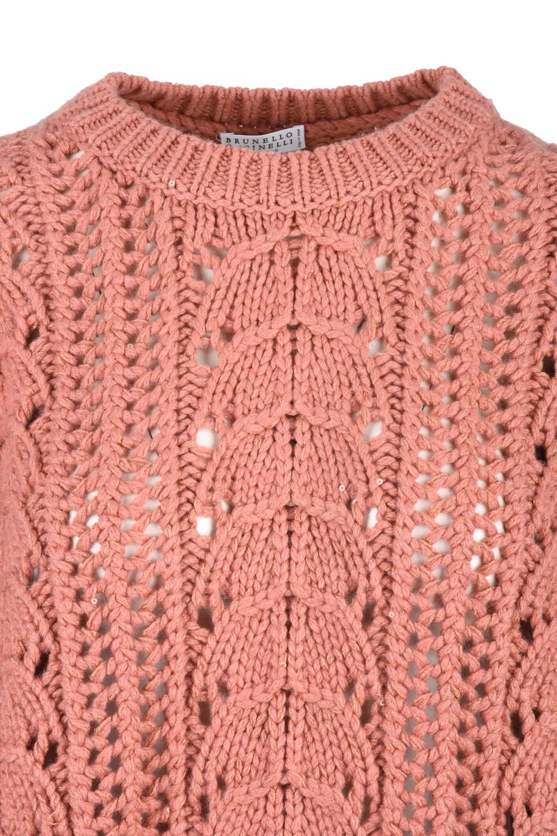 Brunello Cucinelli Maglione Paillettes Cashmere Seta - Rosa