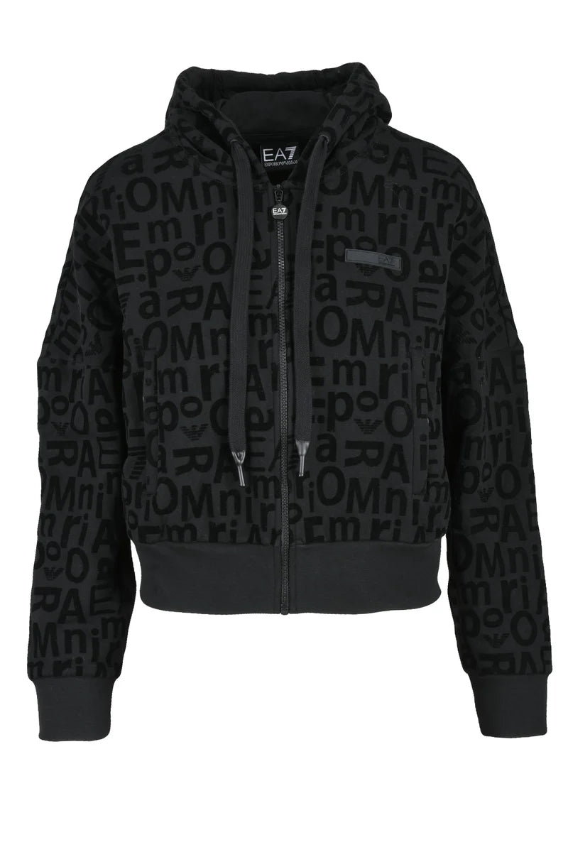 EA7 Emporio Armani Felpa Corta Logo Velluto - Nero