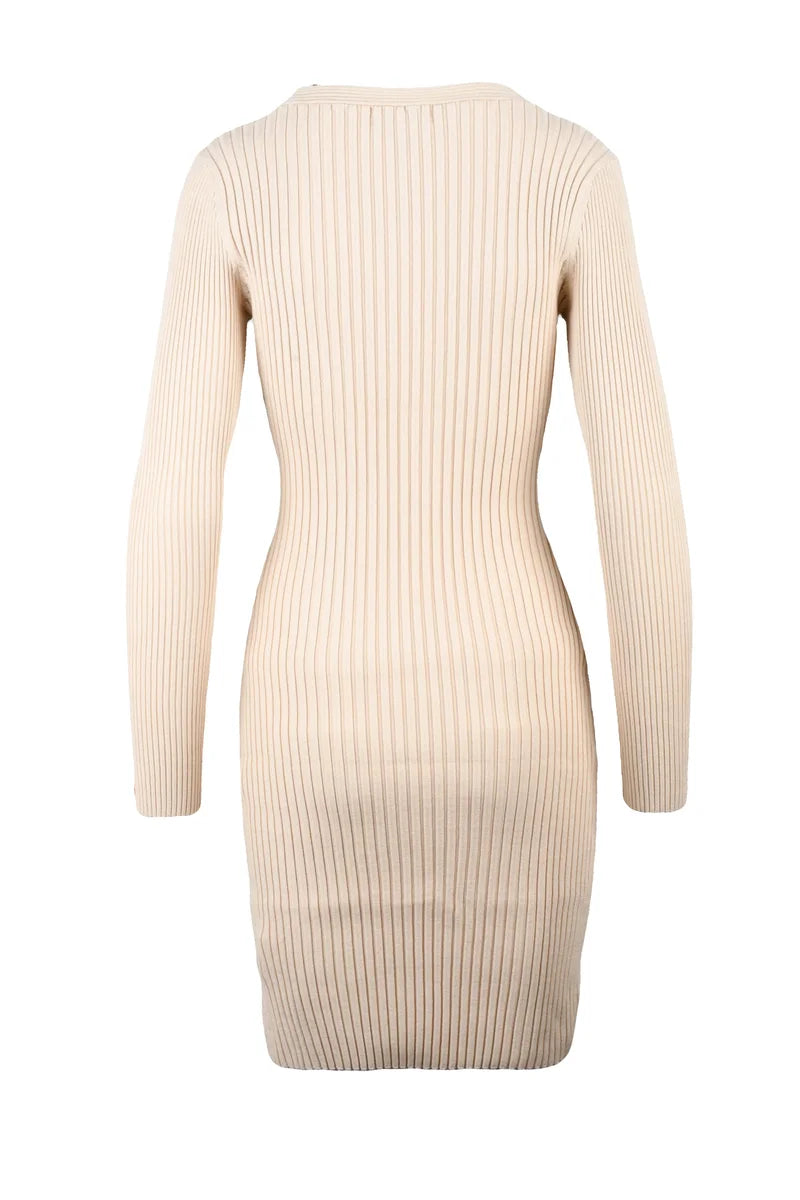 Guess Abito Canettato Aderente - Beige