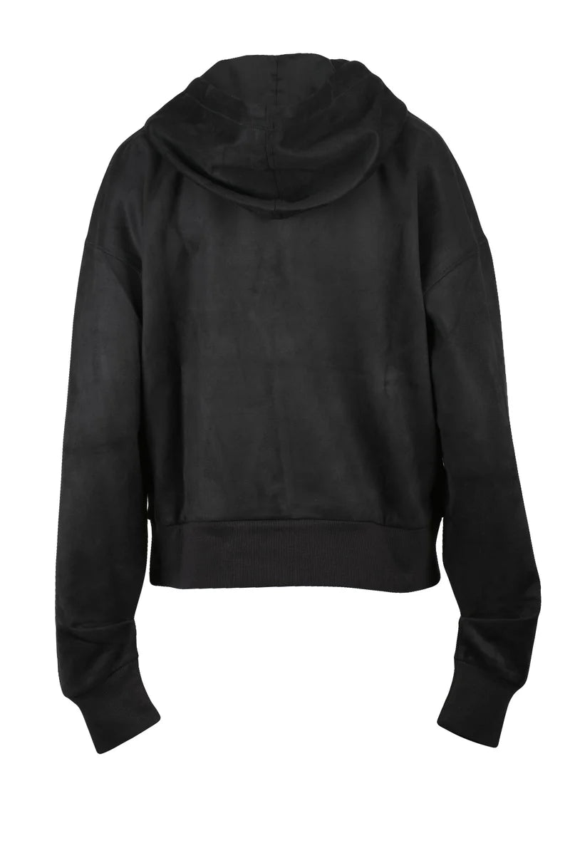 Guess Felpa con Cappuccio Effetto Suede - Nero