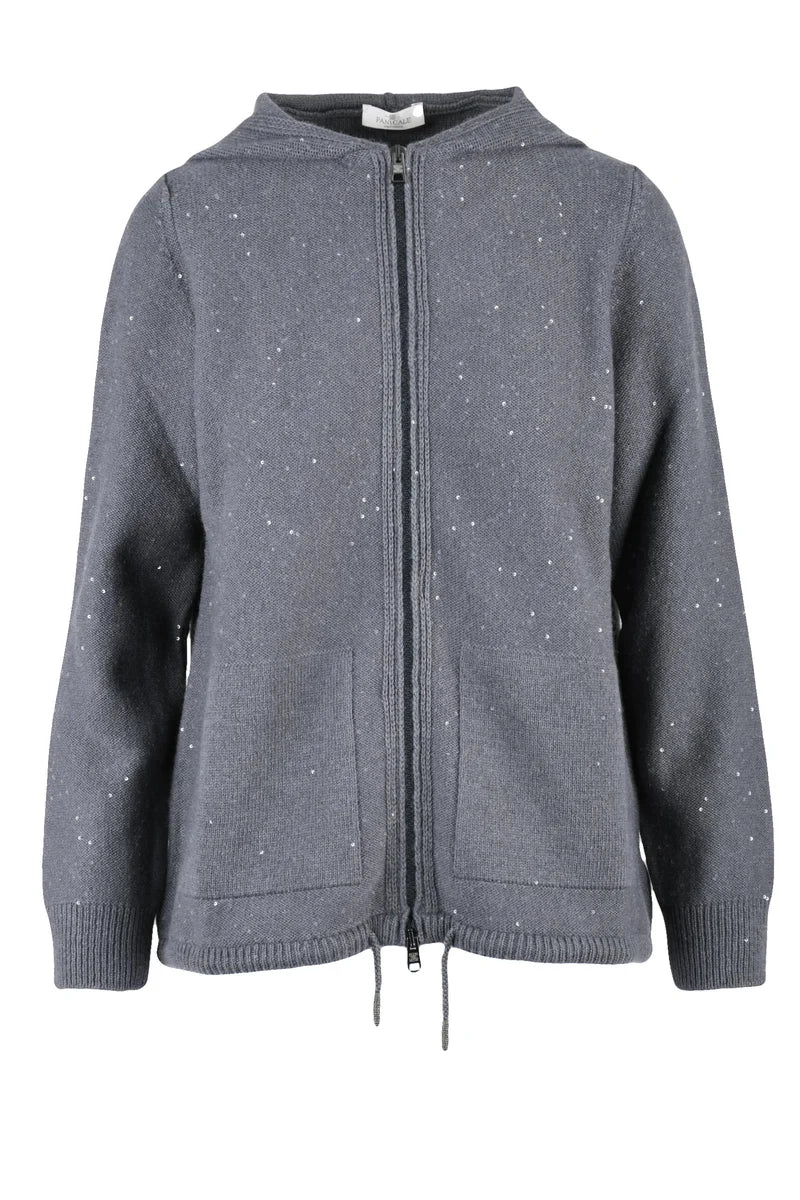 Panicale Cardigan Zip Paillettes - Grigio