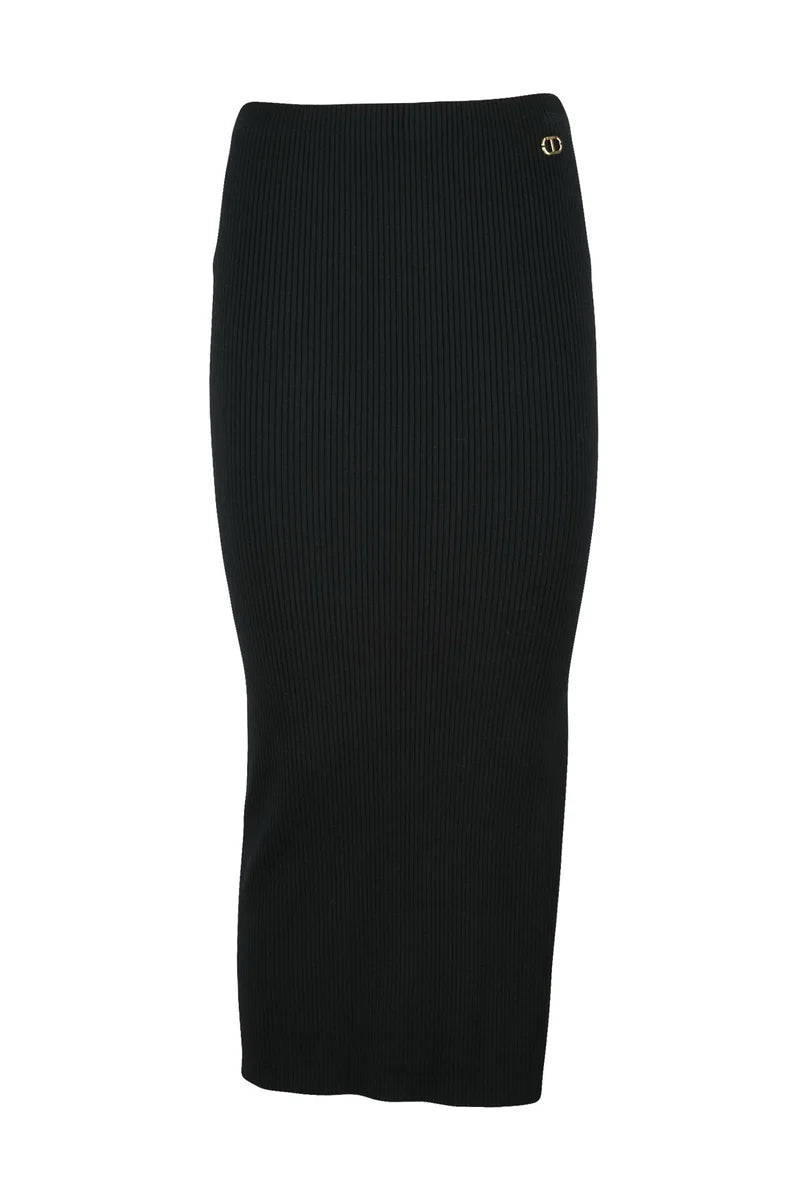 Twinset Ribbed Midi Skirt - Black