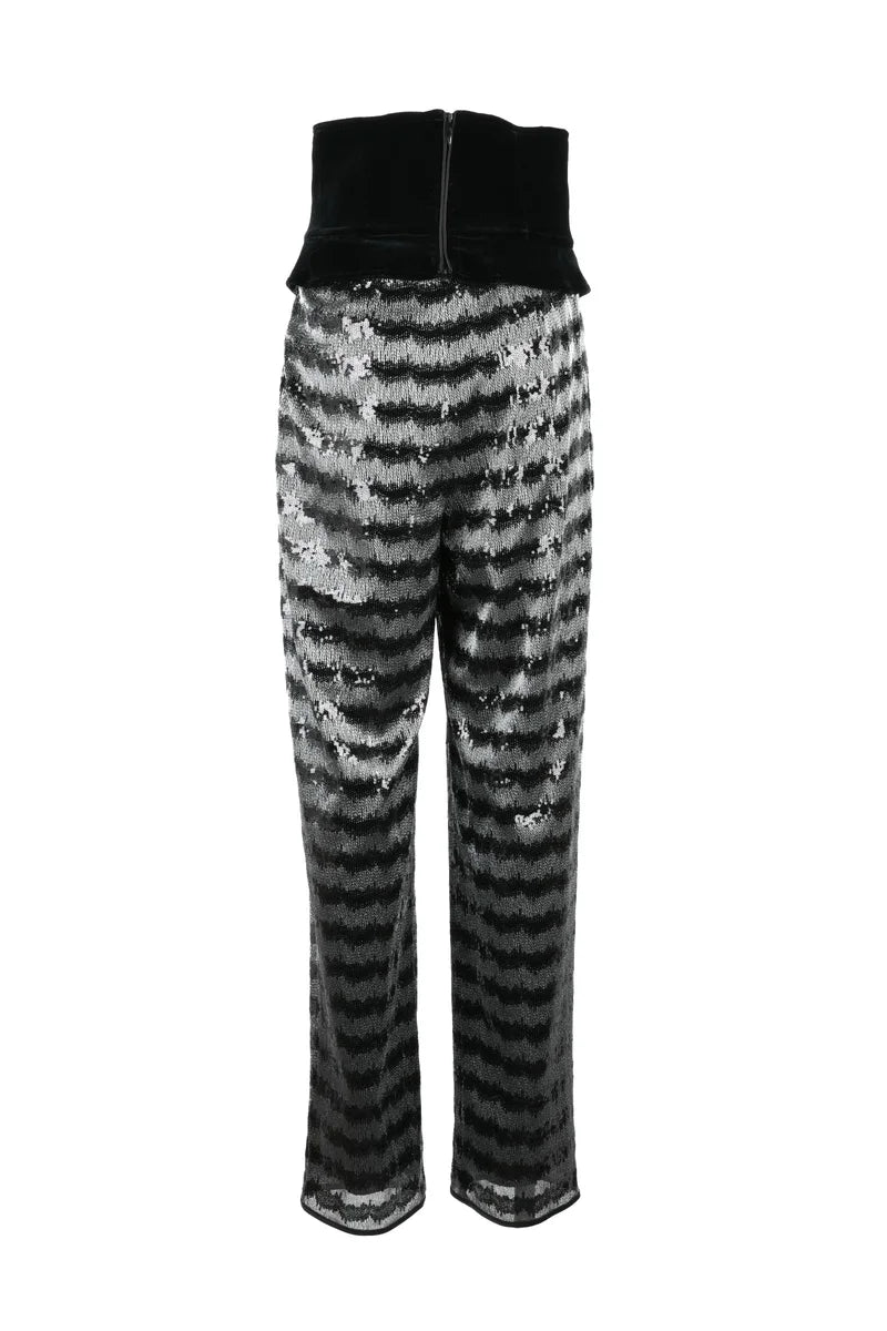 Emporio Armani Pantalone Paillettes Vita Alta - Silver/Black