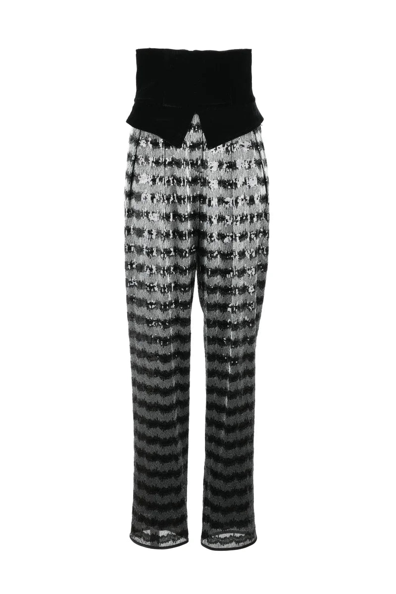 Emporio Armani Pantalone Paillettes Vita Alta - Silver/Black