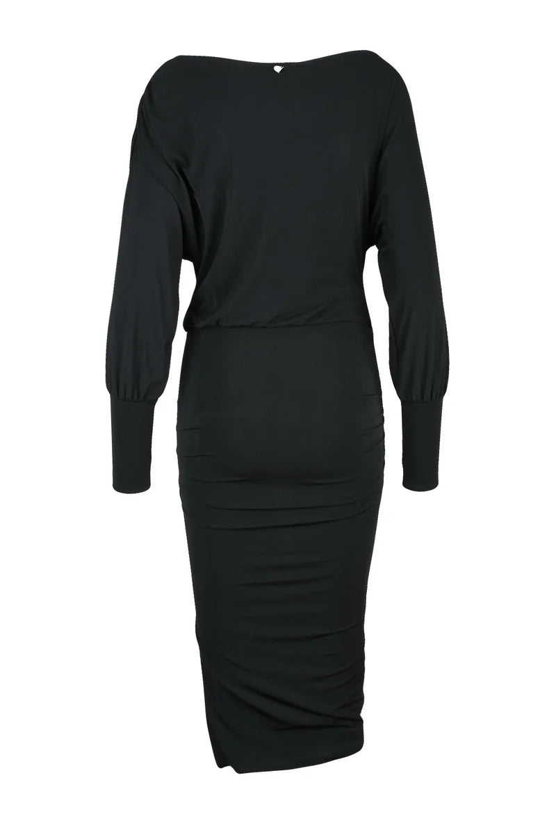 Dixie Abito Lungo Jersey Arricciato - Nero