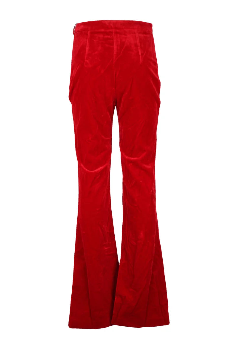 Elisabetta Franchi Pantalone Svasato Velluto - Rosso