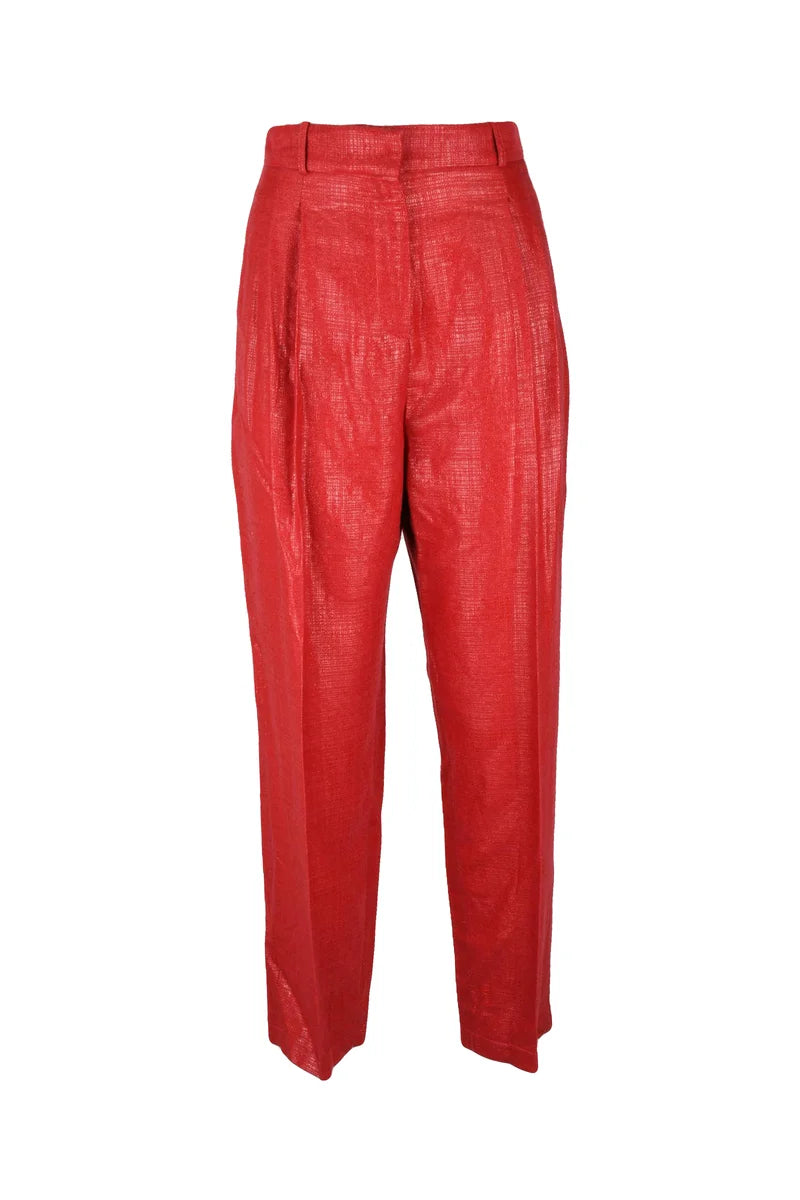 Elisabetta Franchi Pantalone Chino Lamé Vita Alta - Rosso