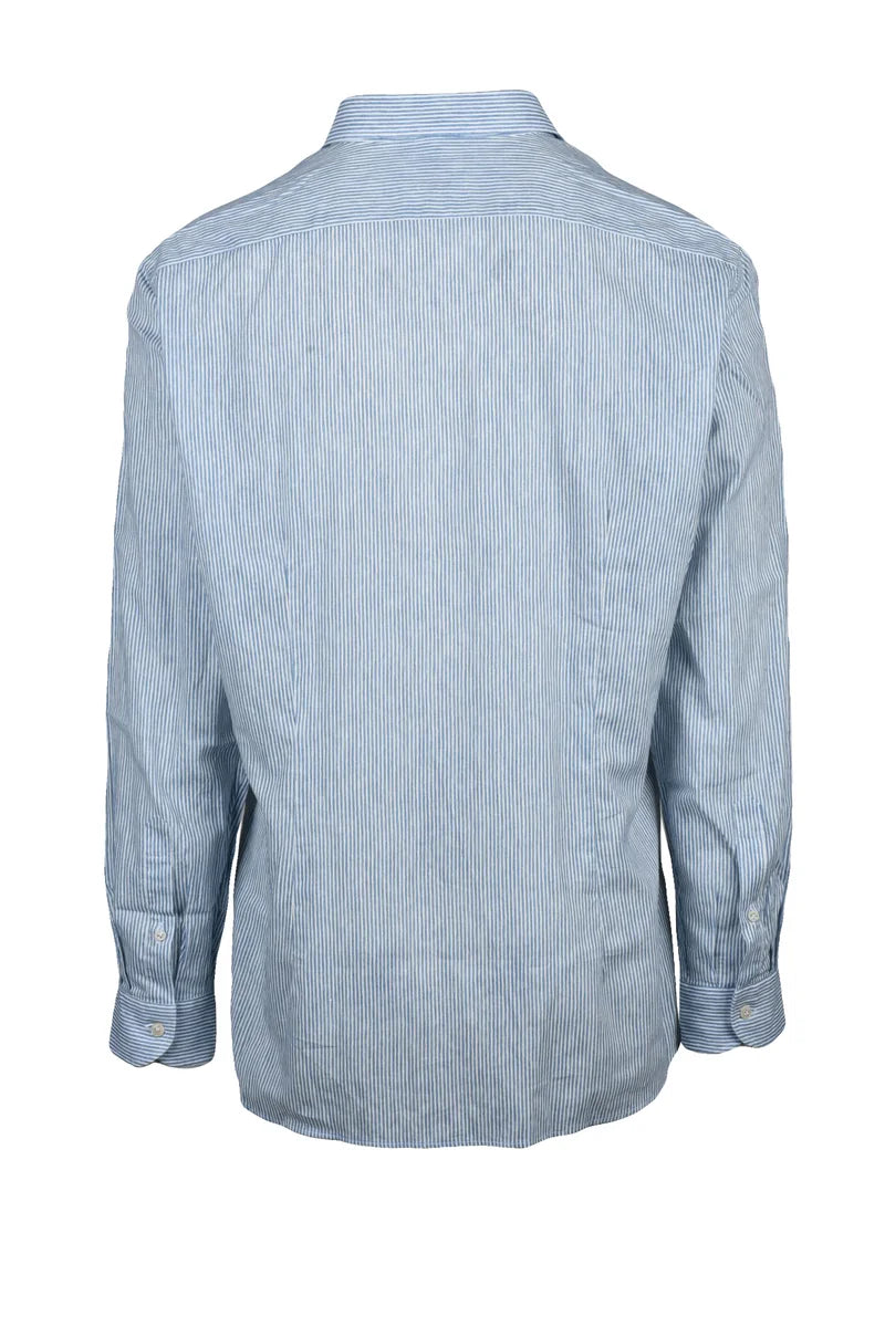 Brio Camicia Cotone Lino - White/Sky Blue