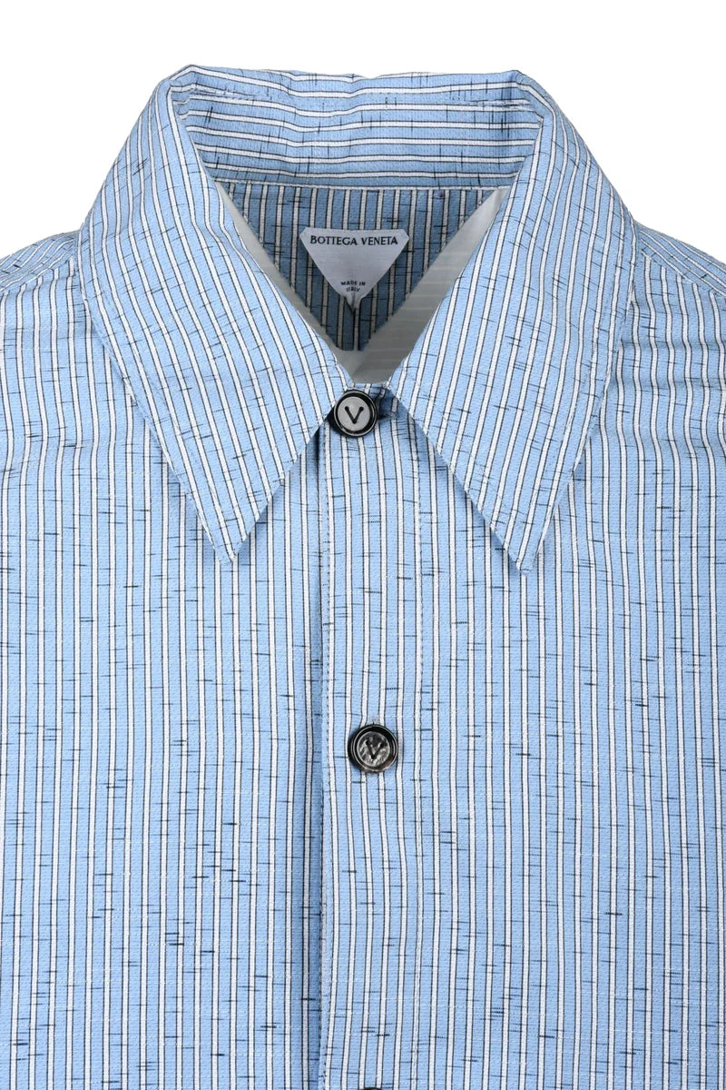 Bottega Veneta Camicia Cotone/Lino/Elastan - White/Sky Blue