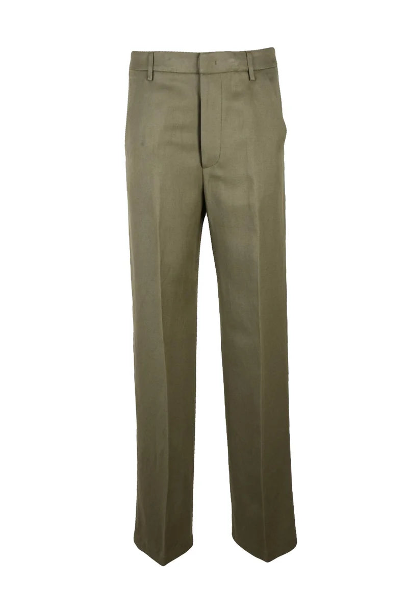 Dondup Pantalone Viscosa Lino Gamba Larga - Verde