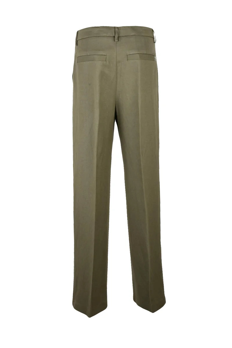 Dondup Pantalone Viscosa Lino Gamba Larga - Verde