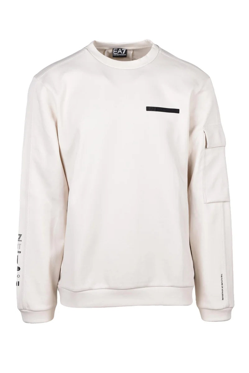 EA7 Emporio Armani Felpa Girocollo Cotone Poliestere - Beige