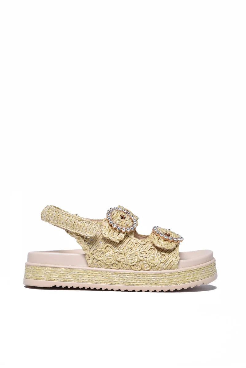 Emanuelle Vee Raffia Wedge Sandal - Beige