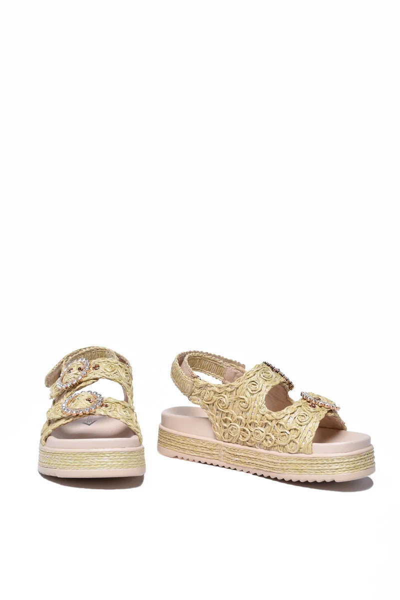 Emanuelle Vee Raffia Wedge Sandal - Beige