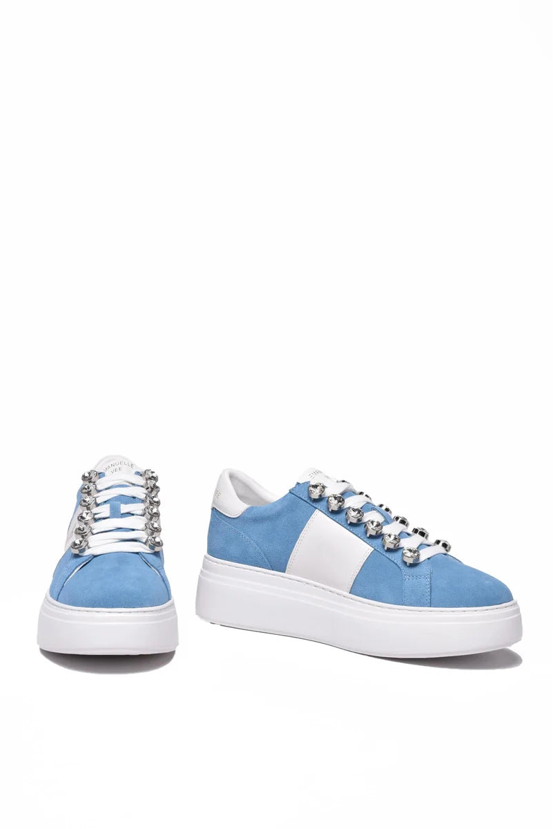 Emanuelle Vee Sneakers in Pelle - White/Sky Blue