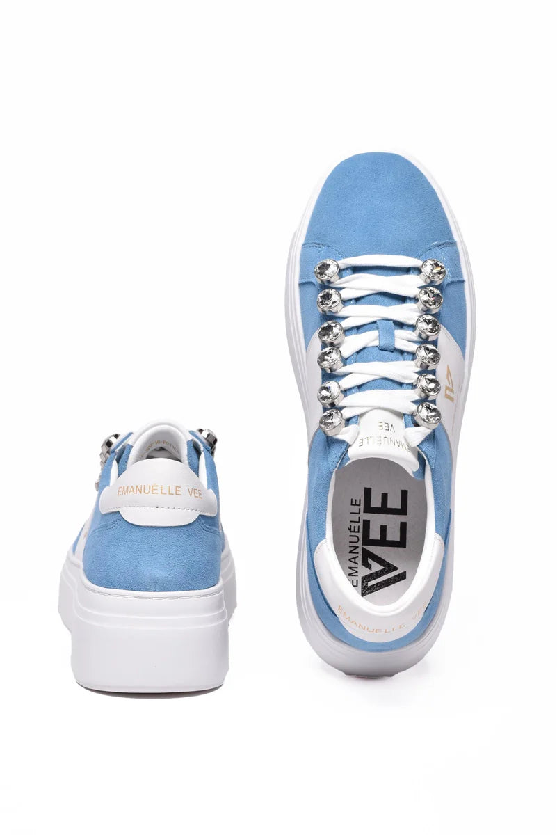 Emanuelle Vee Sneakers in Pelle - White/Sky Blue