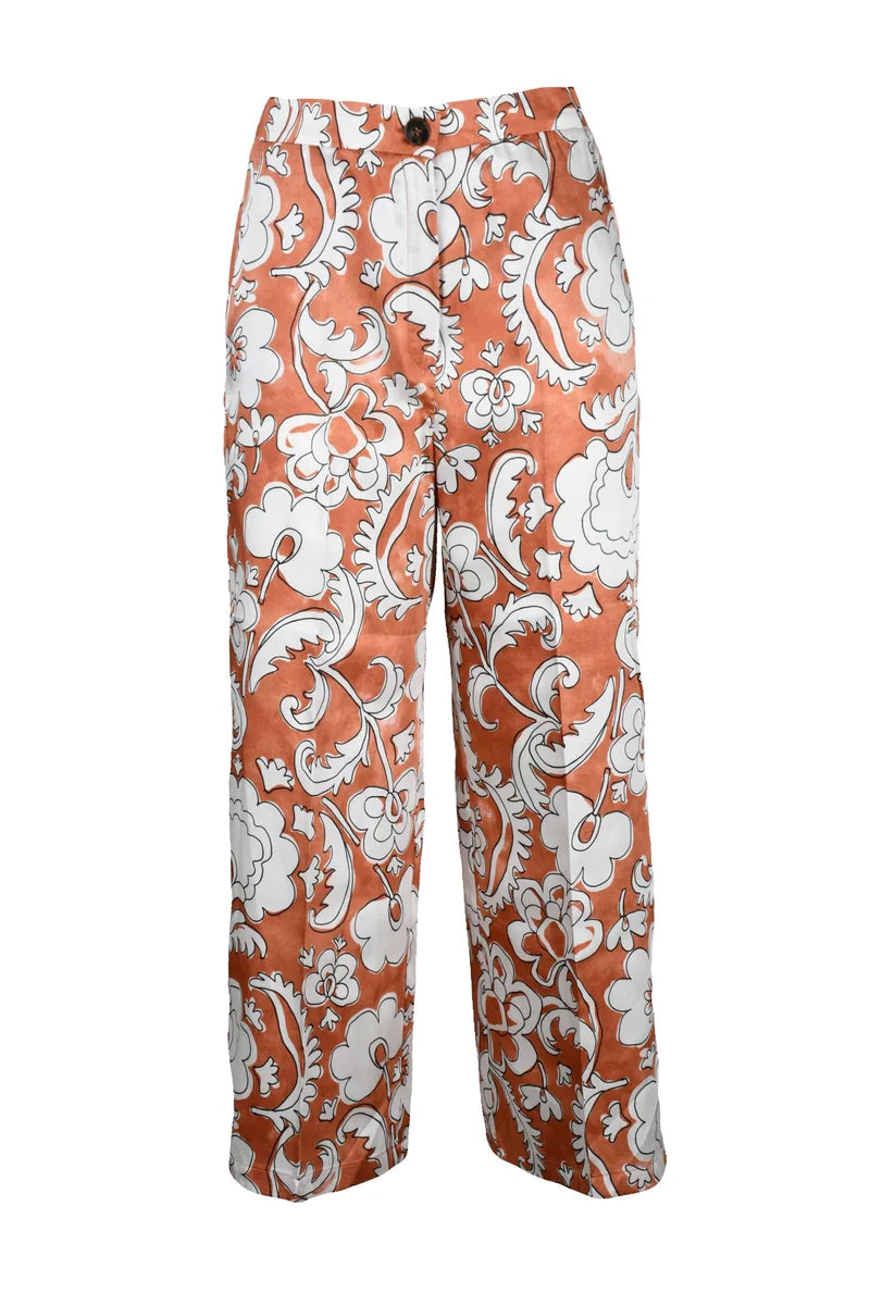 Emme By Marella Pantaloni Albi Satin - Bianco/Arancione