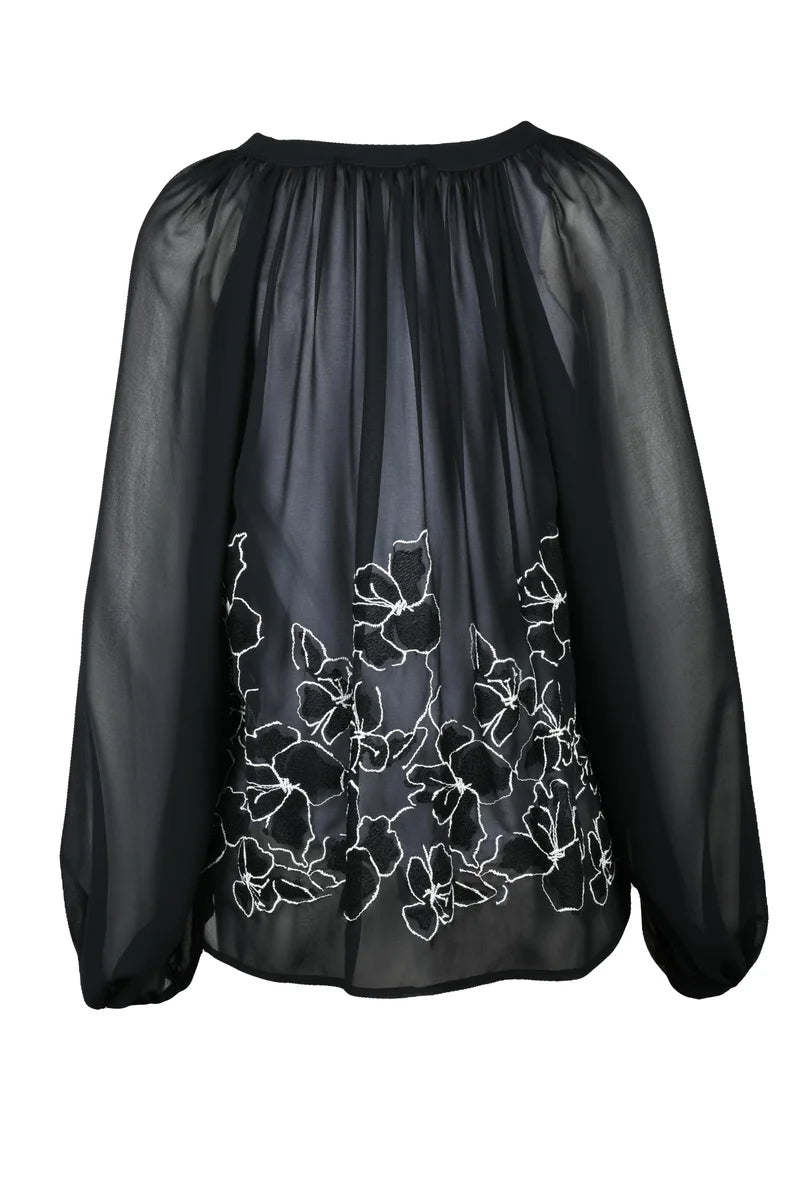 Ermanno Firenze Blusa Voile Maniche a Sbuffo Nero